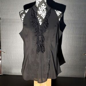 Suzy Shier Black Ruffle Sleeveless Blouse. Size L.